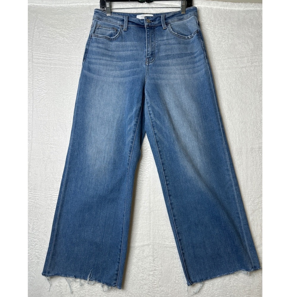 Vervet Wide Leg Jeans Womens 28 Blue High Rise Raw Hem Stretch T6596